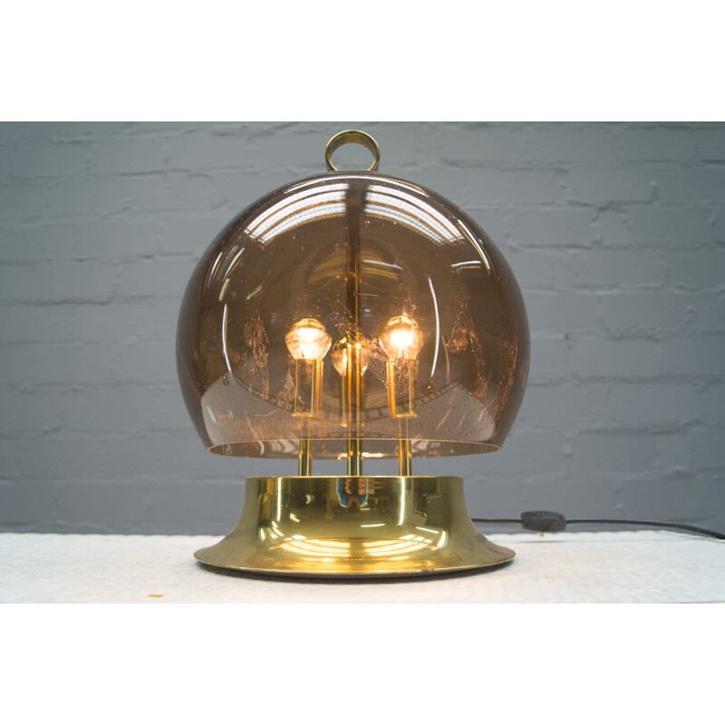 Lampada d'epoca in oro con globo fumé e soffiato, 1960