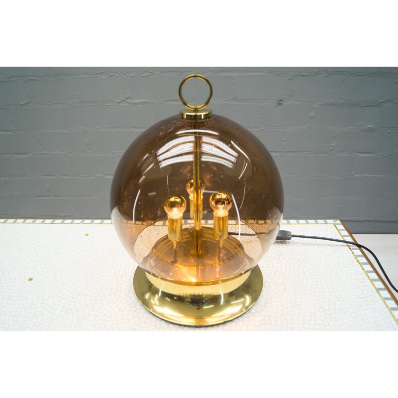 Vintage gold lamp with smoked and blown globe, 1960