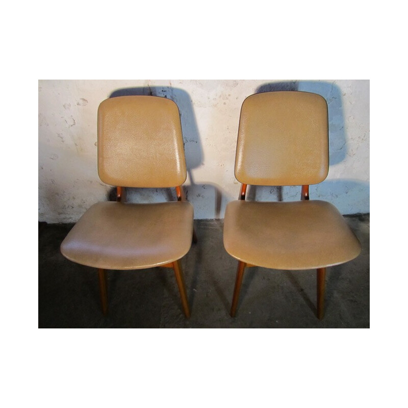 Scandinavian set of 2 chairs and table - 1960s