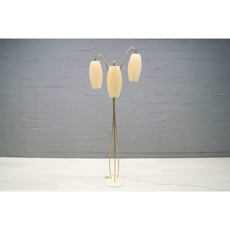 3-Arm Mid-Century Plissee Floor Lamp in Beige - 1960s