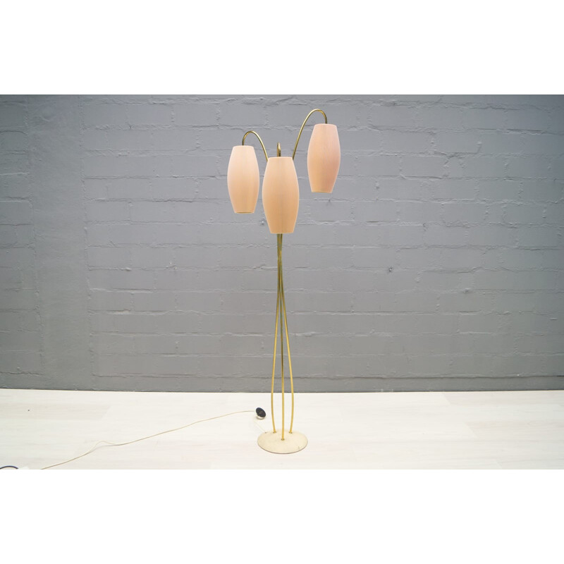 Lampadaire vintage à 3 bras, couleur rose saumon - 1950