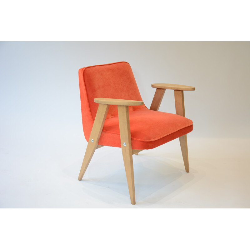 Orange velvet compact chair by Chierowski - 1960s