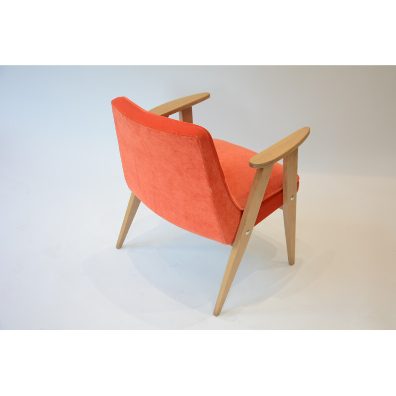Orange velvet compact chair by Chierowski - 1960s