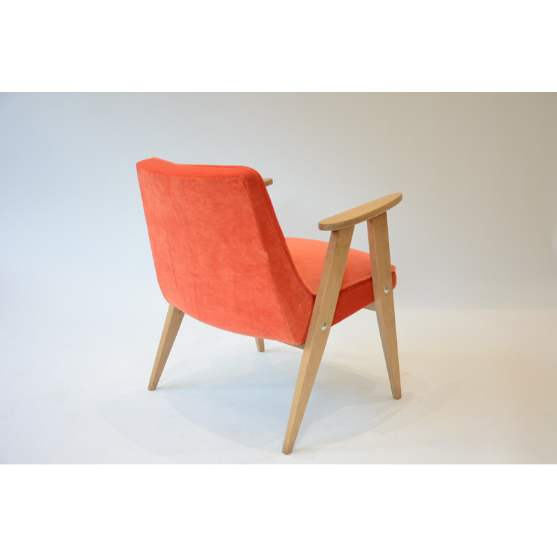 Orange velvet compact chair by Chierowski - 1960s