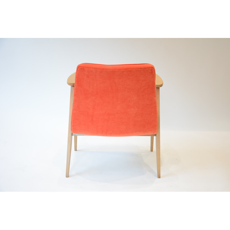 Orange velvet compact chair by Chierowski - 1960s