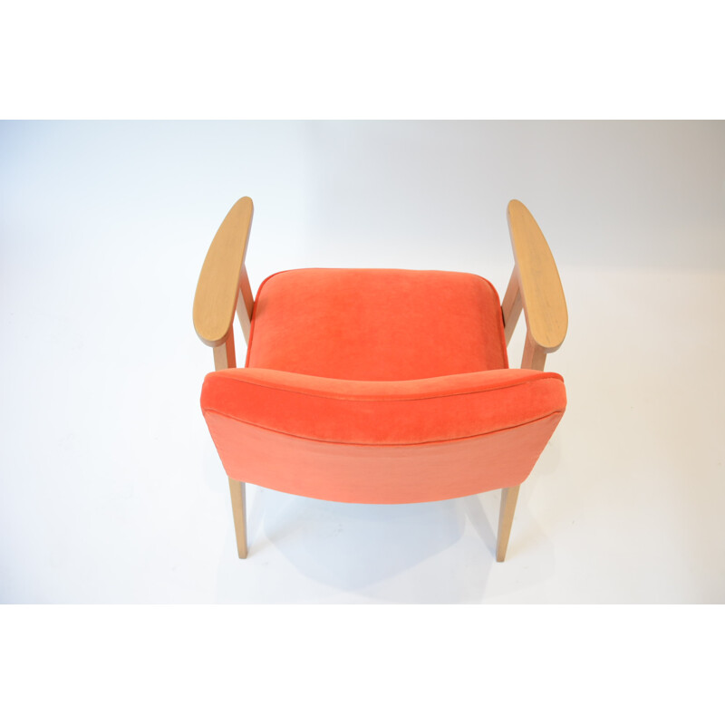 Orange velvet compact chair by Chierowski - 1960s