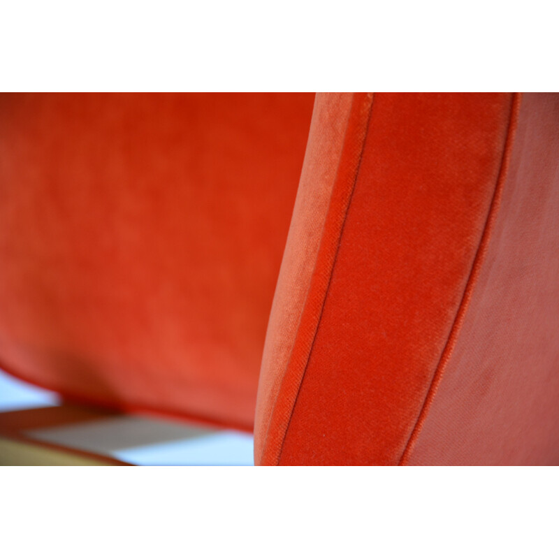 Orange velvet compact chair by Chierowski - 1960s