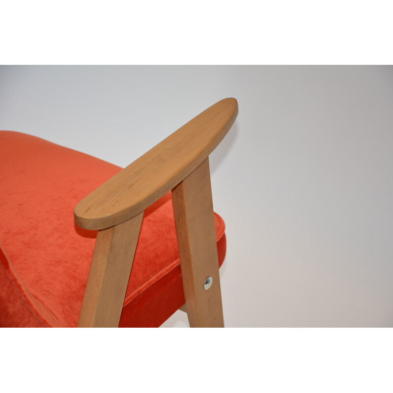 Orange velvet compact chair by Chierowski - 1960s