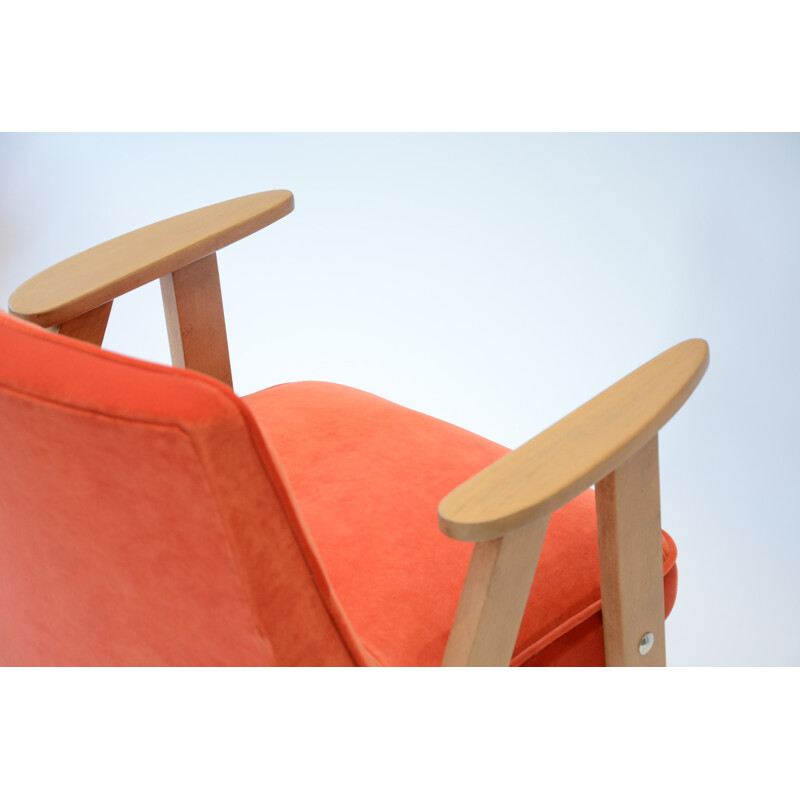 Orange velvet compact chair by Chierowski - 1960s