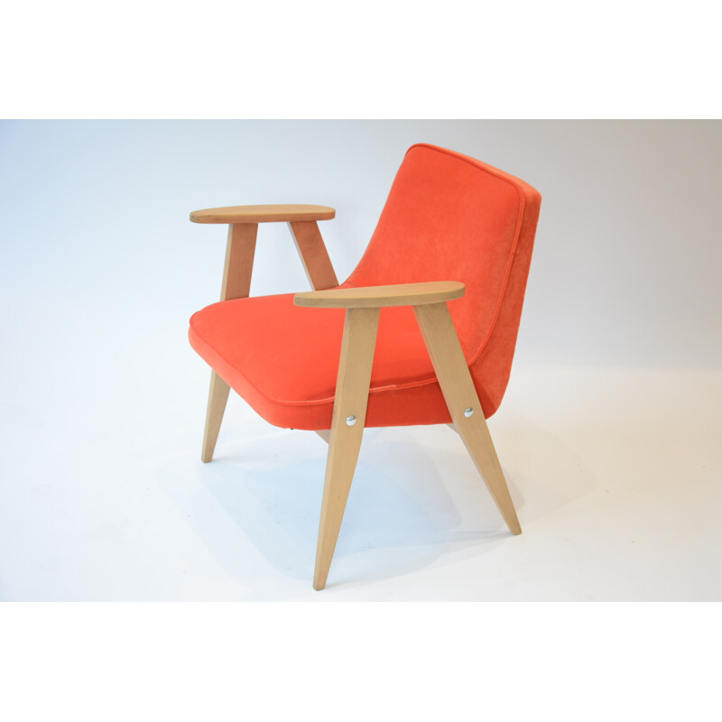 Orange velvet compact chair by Chierowski - 1960s