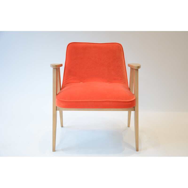 Orange velvet compact chair by Chierowski - 1960s