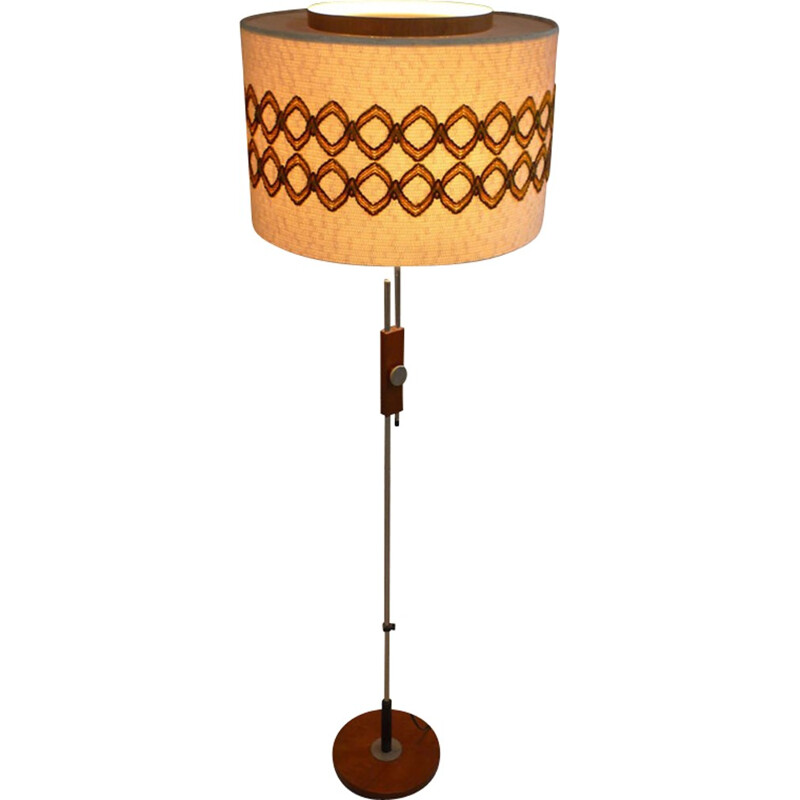 Vintage floor lamp in teak,metal and fabric - 1960s