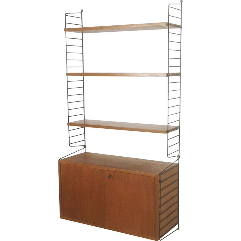 Swedish teak wall shelving unit by Nisse Strinning for String- 1960s