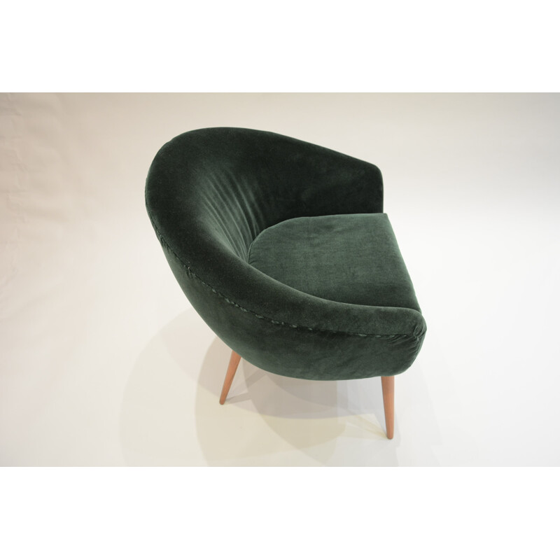 Forest-green velvet shell armchair - 1960s