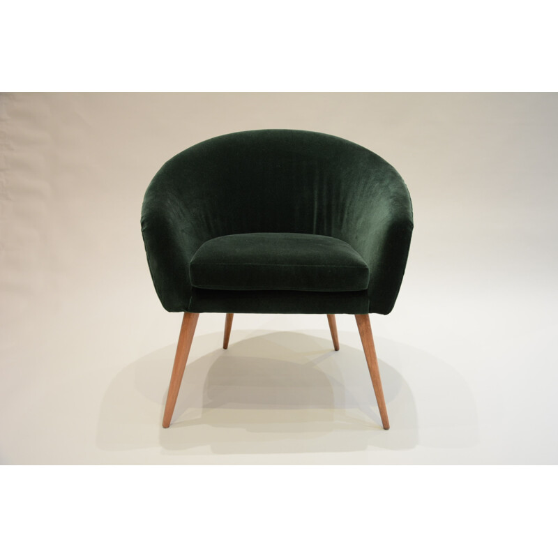 Forest-green velvet shell armchair - 1960s