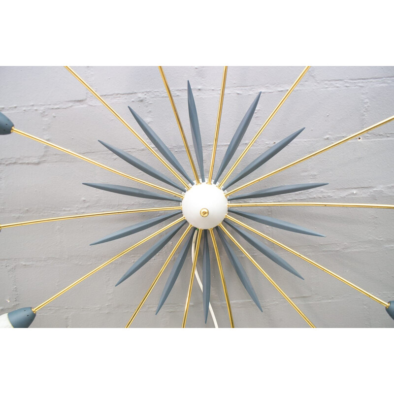 Large italian Spoutnik brass chandelier with 14 lights - 1950s