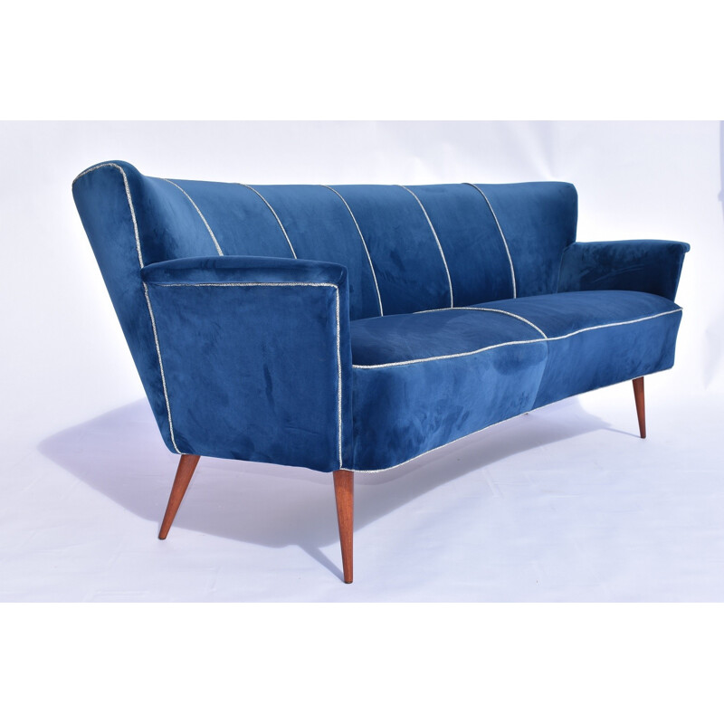 COCKTAIL blue VELVET sofa - 1950s
