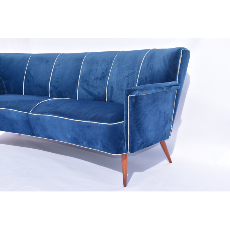 COCKTAIL blue VELVET sofa - 1950s