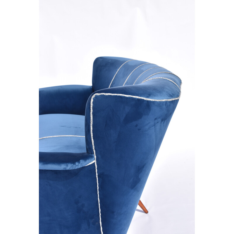 COCKTAIL blue VELVET sofa - 1950s