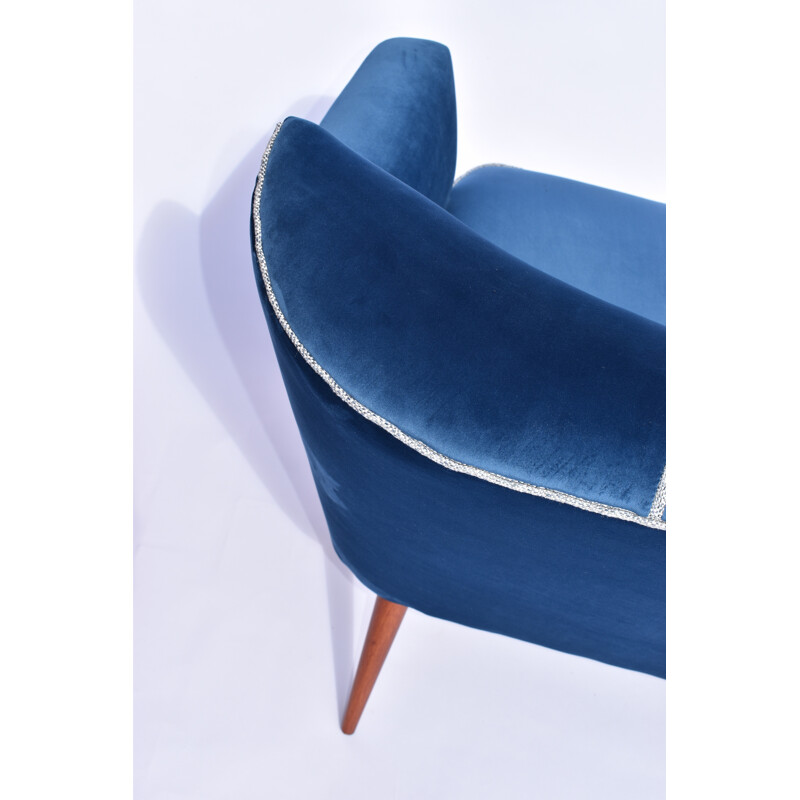 COCKTAIL blue VELVET sofa - 1950s