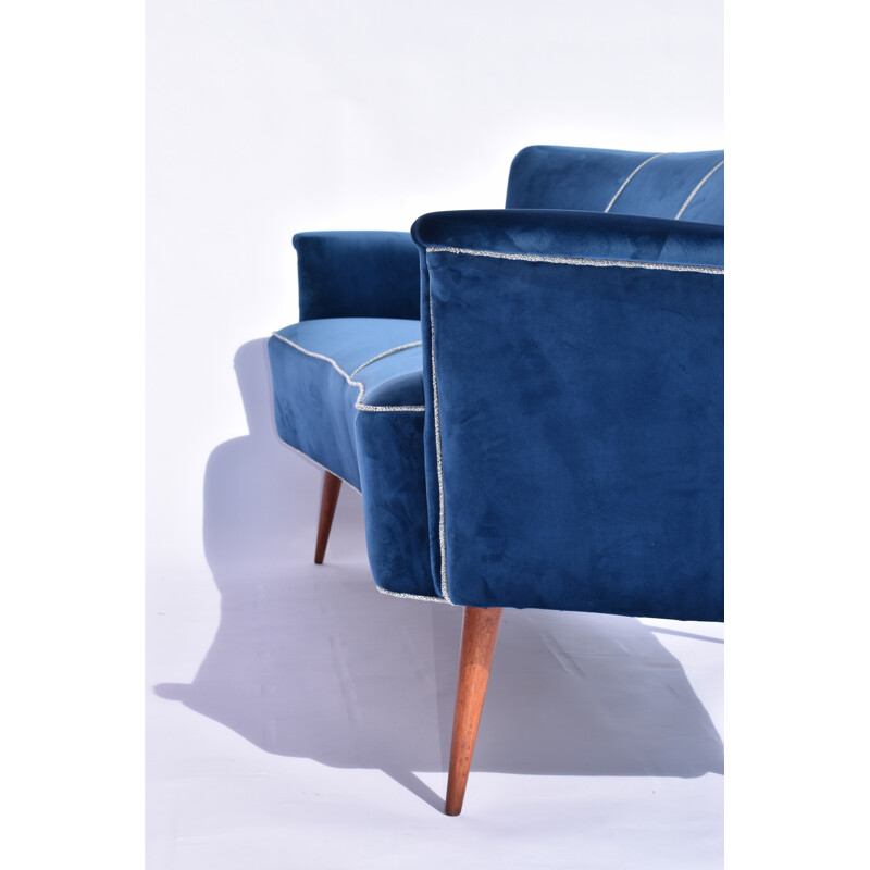 COCKTAIL blue VELVET sofa - 1950s