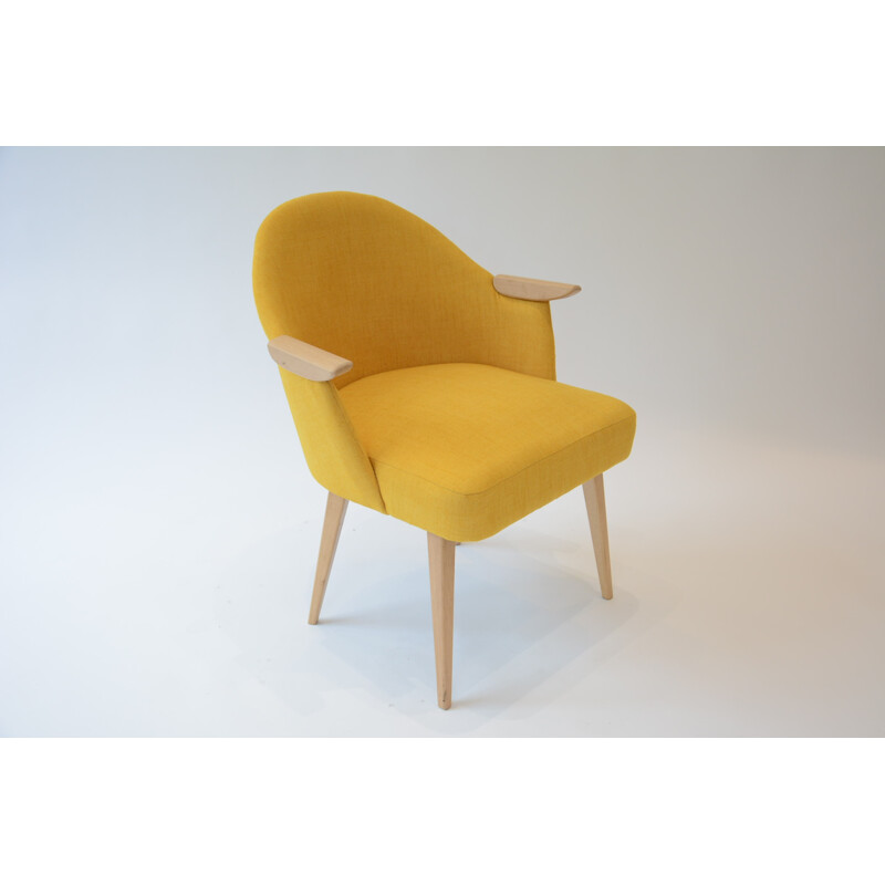 Yellow "Devil" armchair in fabric and wood - 1950