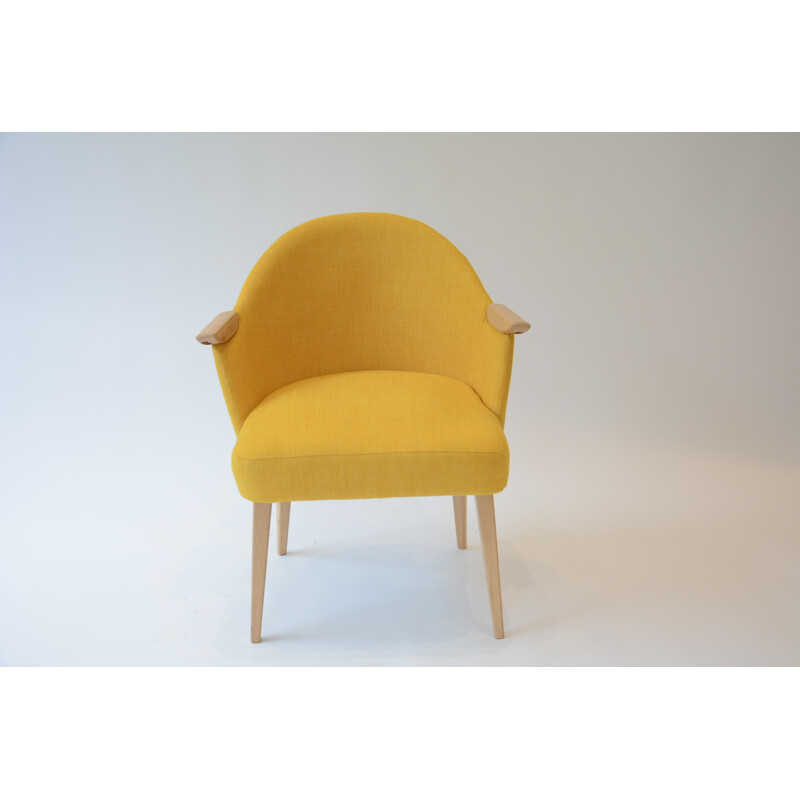 Fauteuil "Diable" jaune en tissu et en bois - 1950