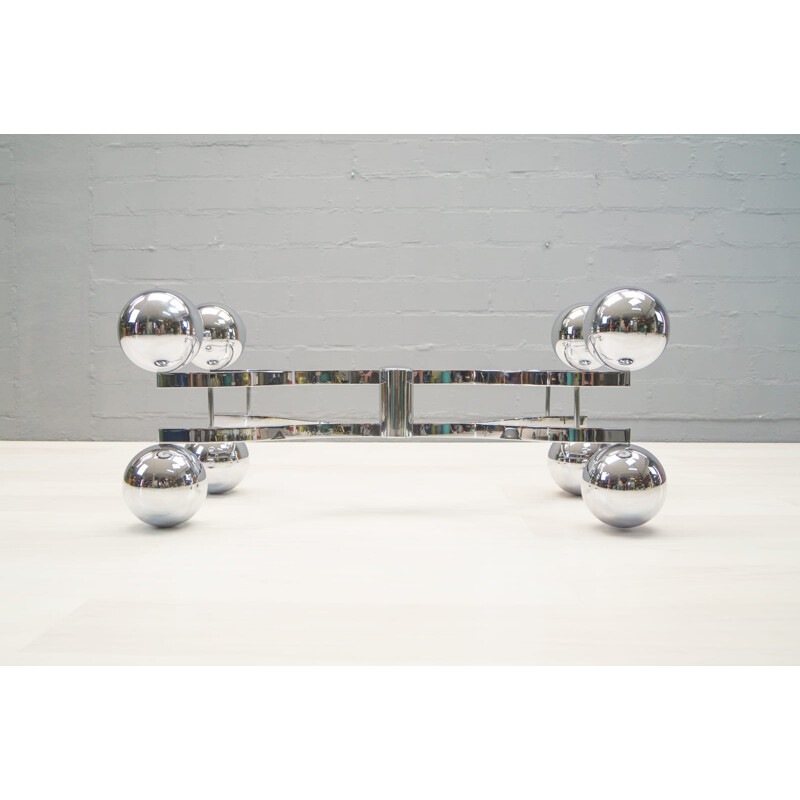 Large French chromed vintage coffee table - 1970s