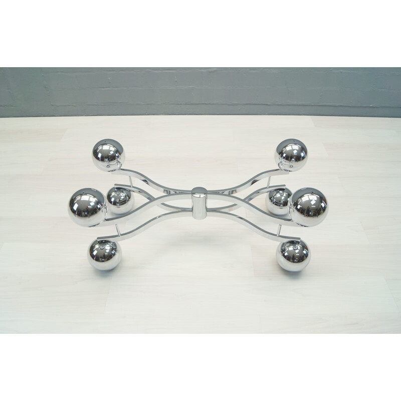 Large French chromed vintage coffee table - 1970s
