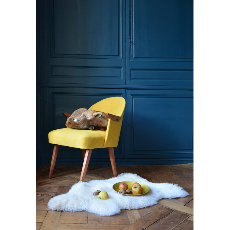 Yellow "Devil" armchair in fabric and wood - 1950