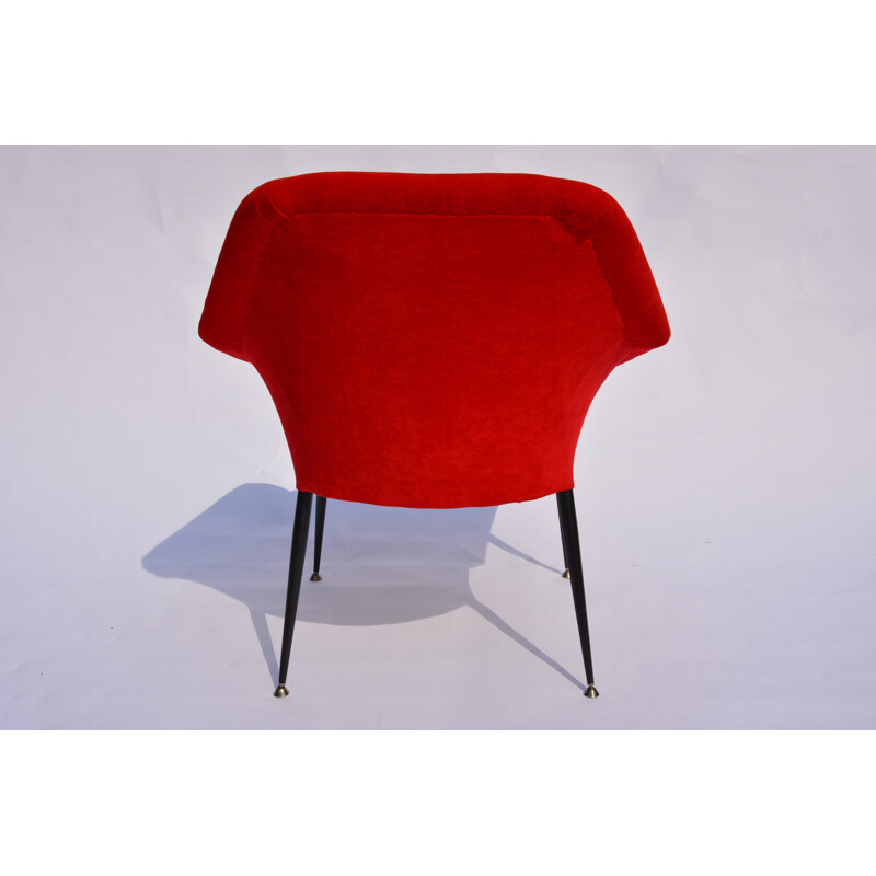 Fauteuil "Coquille" rouge en tissu - 1970