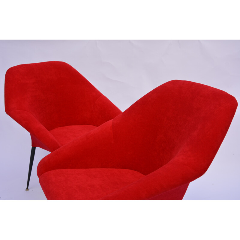 Fauteuil "Coquille" rouge en tissu - 1970