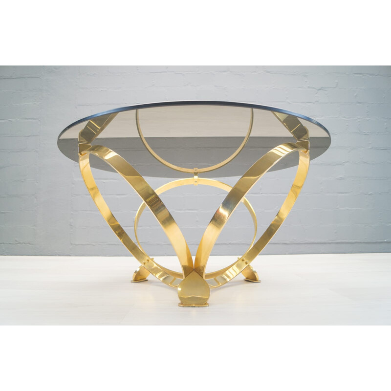 Vintage Brass & Smoked Glass Coffee Table by Knut Hesterberg - 1960s