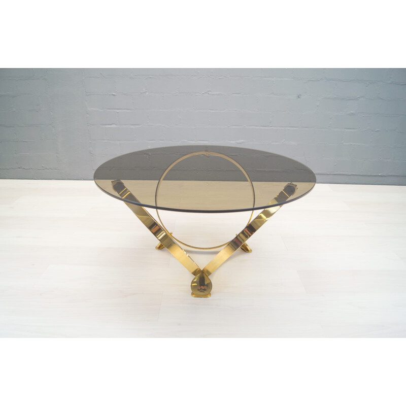 Vintage Brass & Smoked Glass Coffee Table by Knut Hesterberg - 1960s