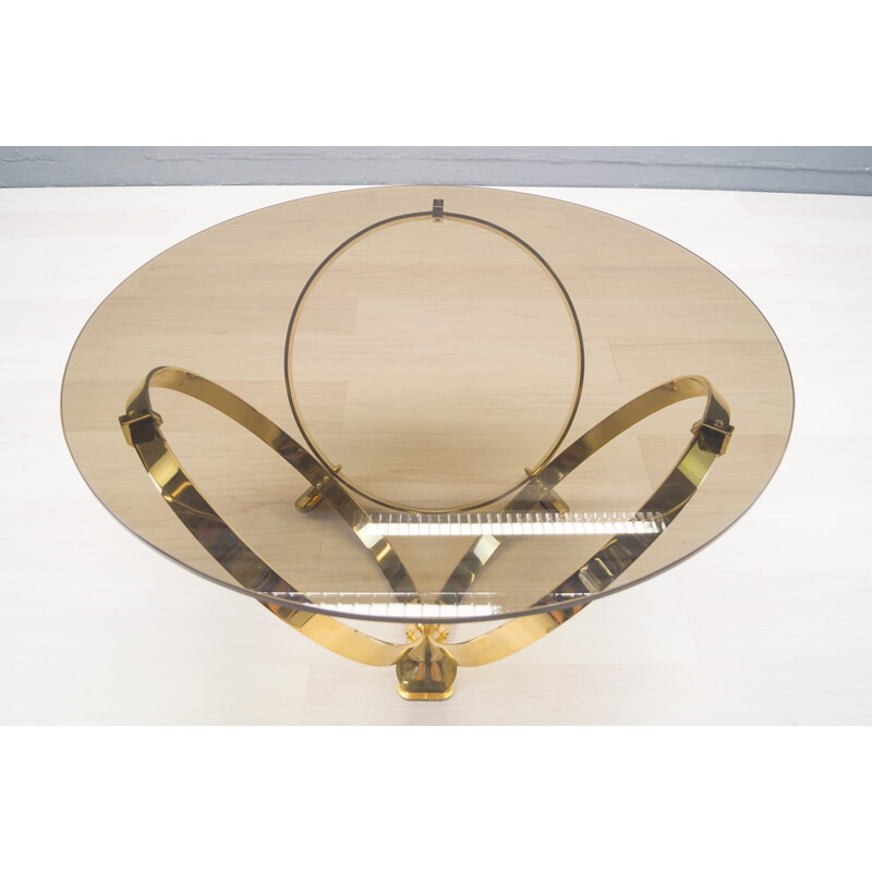 Vintage Brass & Smoked Glass Coffee Table by Knut Hesterberg - 1960s