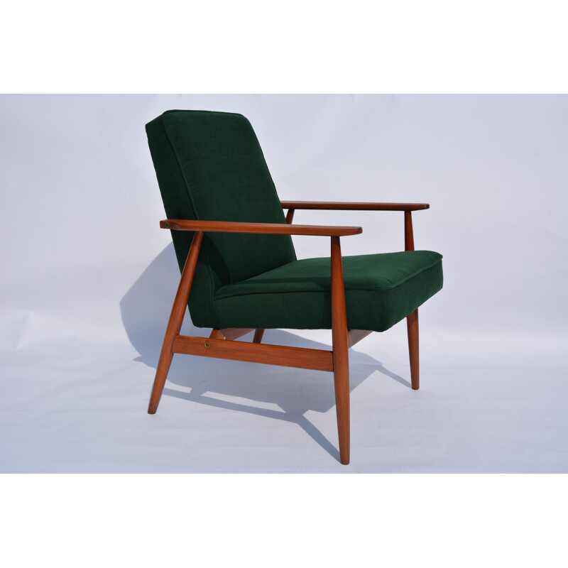 Dark forest green Polish vintage armchair by H. Lis - 1960s