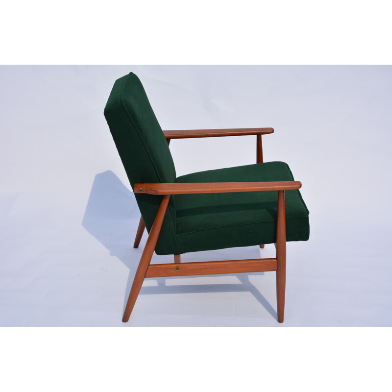 Dark forest green Polish vintage armchair by H. Lis - 1960s