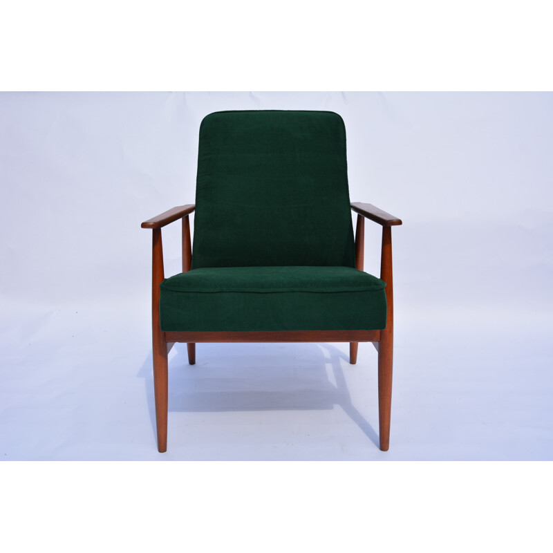 Dark forest green Polish vintage armchair by H. Lis - 1960s