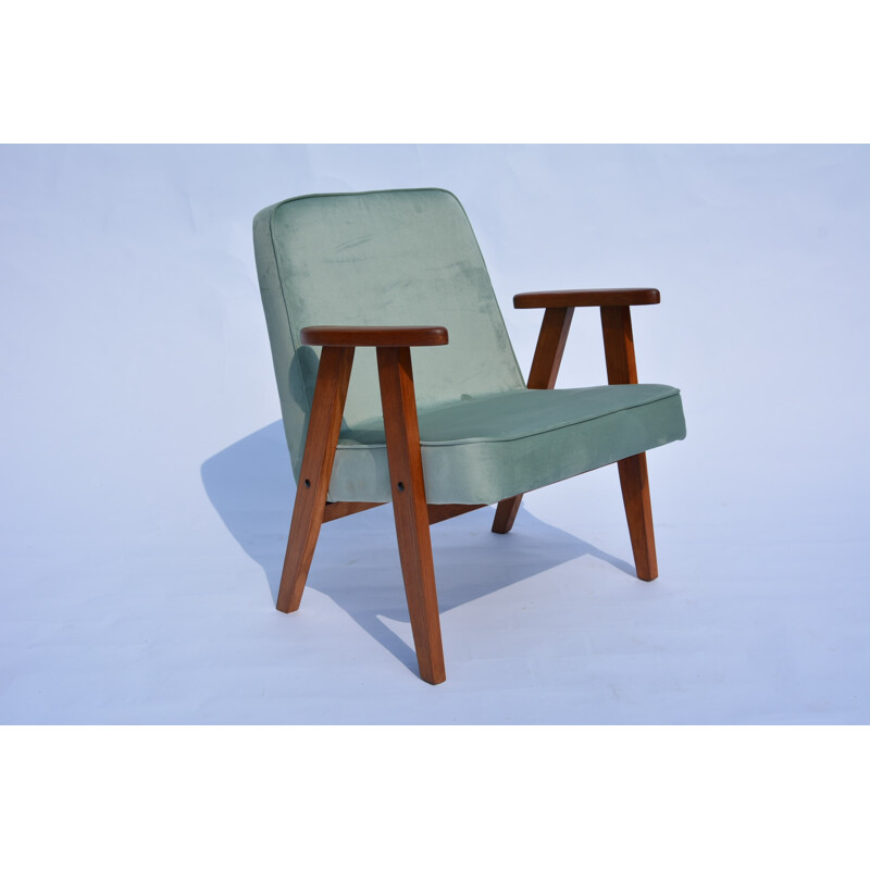 Green mint velvet small armchair by J. Chierowski - 1960s