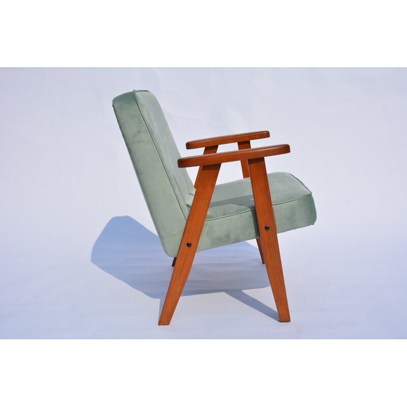 Green mint velvet small armchair by J. Chierowski - 1960s