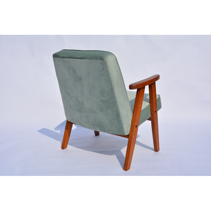 Green mint velvet small armchair by J. Chierowski - 1960s
