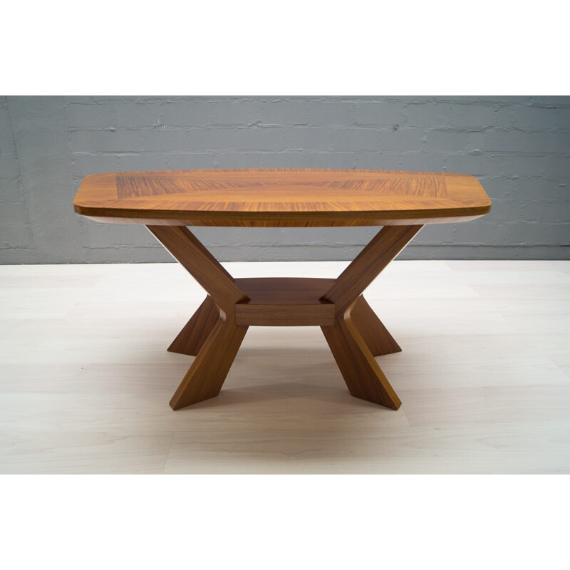 Mid-Century Veneered Coffee Table with Shelf - 1950s