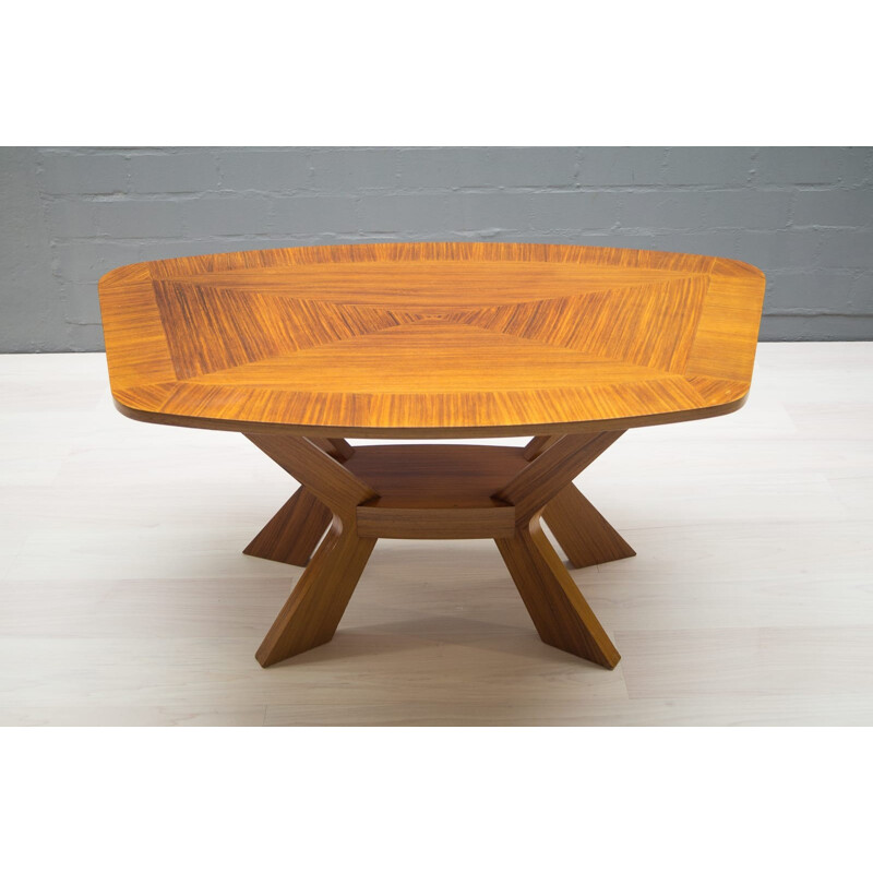 Mid-Century Veneered Coffee Table with Shelf - 1950s