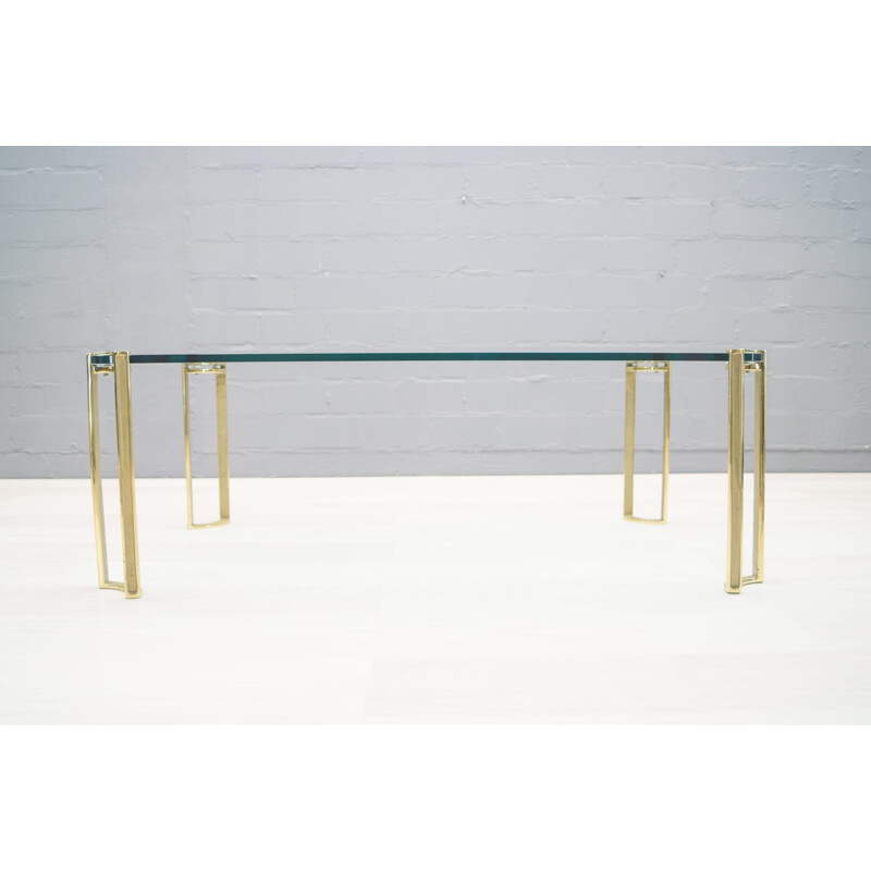 Large Vintage Brass and Glass Coffee Table by Peter Ghyczy - 1970s