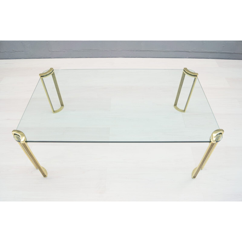 Large Vintage Brass and Glass Coffee Table by Peter Ghyczy - 1970s