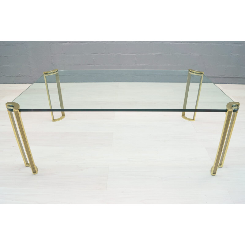 Large Vintage Brass and Glass Coffee Table by Peter Ghyczy - 1970s