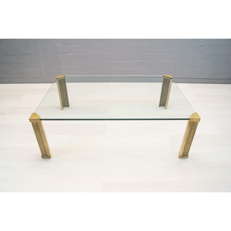 Large Model T14 Brass and Glass Coffee Table by Peter Ghyczy - 1970s