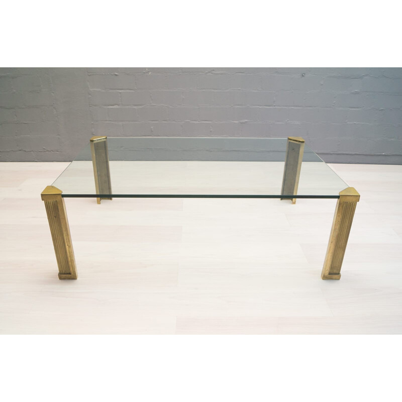 Large Model T14 Brass and Glass Coffee Table by Peter Ghyczy - 1970s