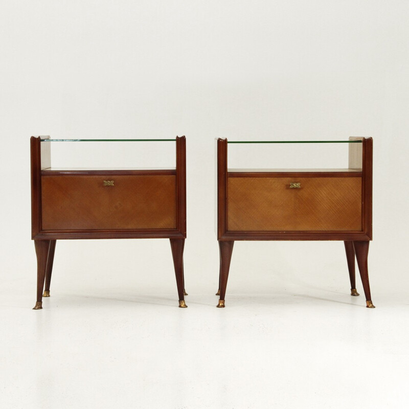 Pair of Italian night stands with glass top - 1950s