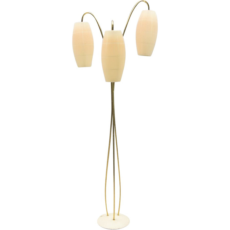 3-Arm Mid-Century Plissee Floor Lamp in Beige - 1960s